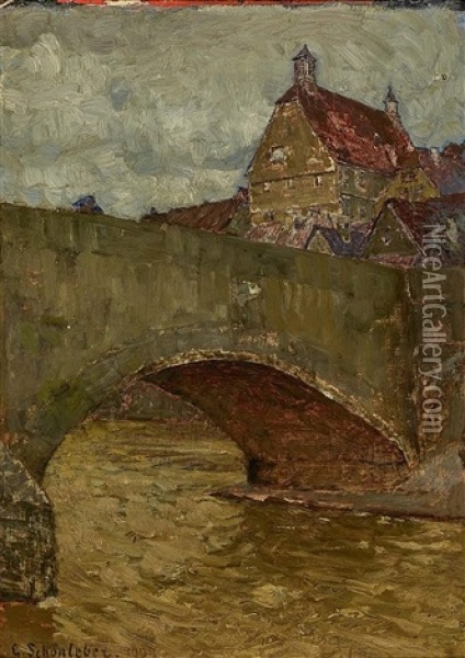 A Bridge At Besigheim Oil Painting - Gustav Schoenleber