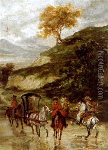 La Traverse Du Gue Oil Painting - John Lewis Brown