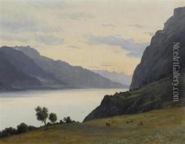 Evening At Walensee. 1908. Oil Painting - Balthasar, Balz Stager