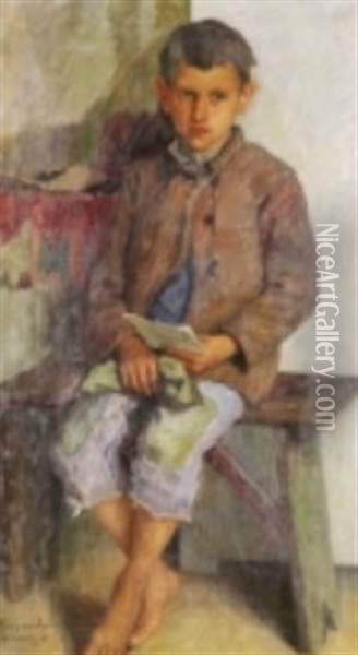Portrait Of A Boy Oil Painting - Nikolai Petrovich Bogdanov-Bel'sky
