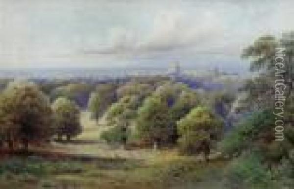View Of Windsor Castle With The Deer In The Deer Park In The Foreground Oil Painting - Howard Gull Stormont