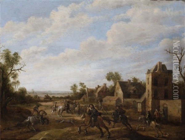Cavaliers Pillaging A Village Oil Painting - Joost Cornelisz. Droochsloot