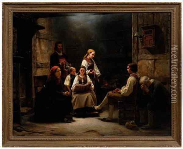 Consolation In Prayer Oil Painting - Carl Wilhelm Hubner