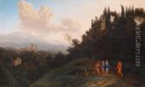 Eine Ansicht Einer Festung In Latium Oil Painting - Gaspard Dughet Poussin