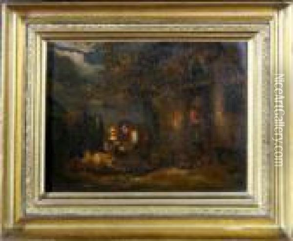 At The Cottage Door Oil Painting - George Morland