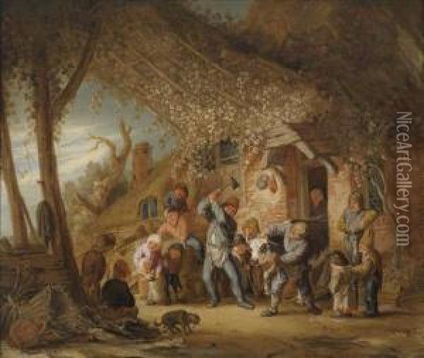 An Ox Being Slaughtered For The Harvest Festival Oil Painting - Isaack Jansz. van Ostade
