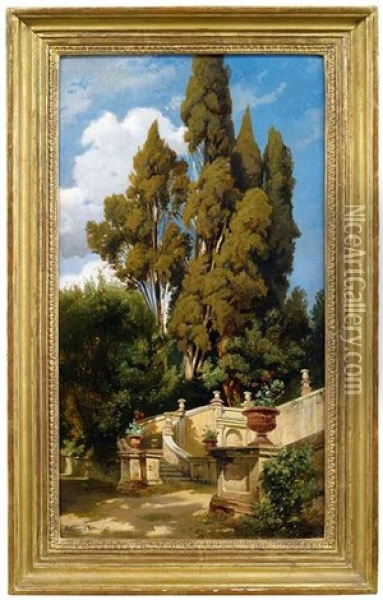 Im Park Der Villa D'este Bei Tivoli Oil Painting - Edmund Kanoldt