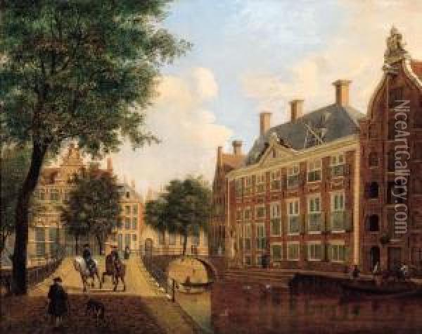 A View On The Oudezijds Heerenlogement On The Oudezijdsvoorburgwal Oil Painting - Jan Ten Compe or Kompe