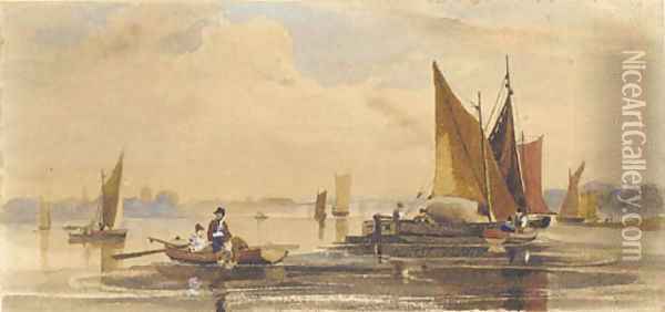 A view on the Thames Oil Painting - John Varley