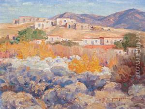 Santa Fe Hillside Oil Painting - Carlos Vierra