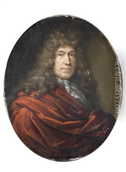 Portrait Of A Gentleman, Half-length, In A Red Cloak Oil Painting - Hyacinthe Rigaud
