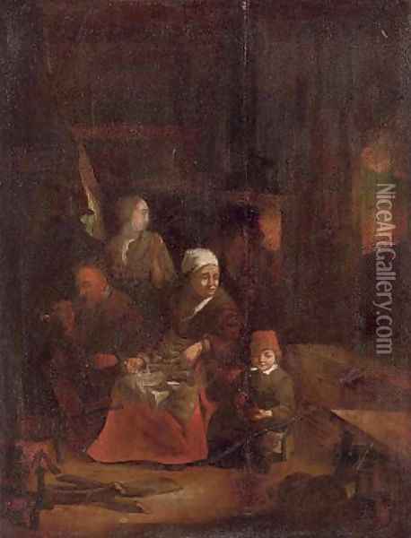 A family in a kitchen interior Oil Painting - Quirin Gerritsz. Van Brekelenkam