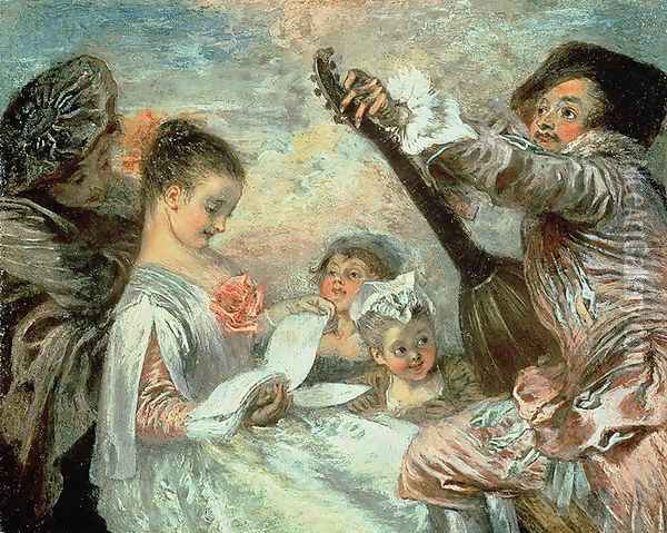 The Music Lesson Oil Painting - Watteau, Jean Antoine