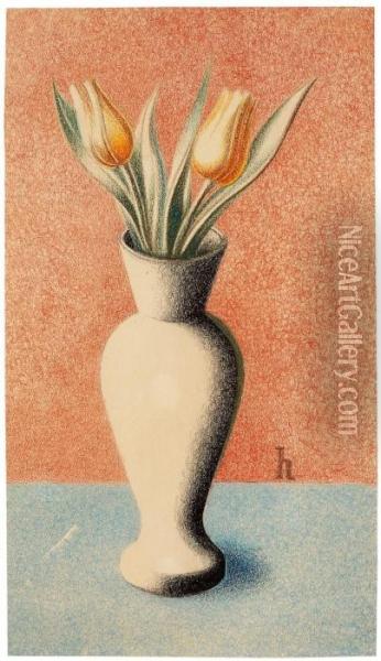 Vase Mit Tulpen Oil Painting - Heinrich Hoerle