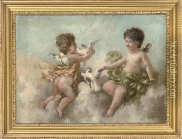 Divine Fruit; And Cherubs And Doves Oil Painting - Charles Augustus Henry Lutyens
