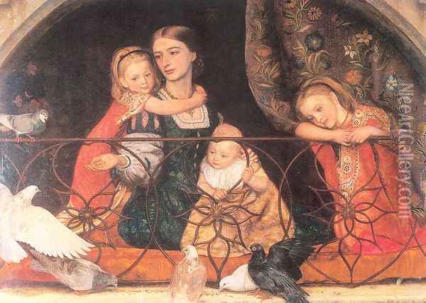 Mrs. James Leathart and Children 1863-65 Oil Painting - Arthur Hughes