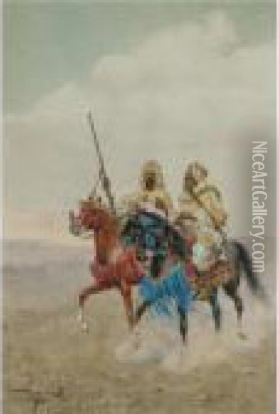 Horsemen Of The Desert Oil Painting - Giulio Rosati