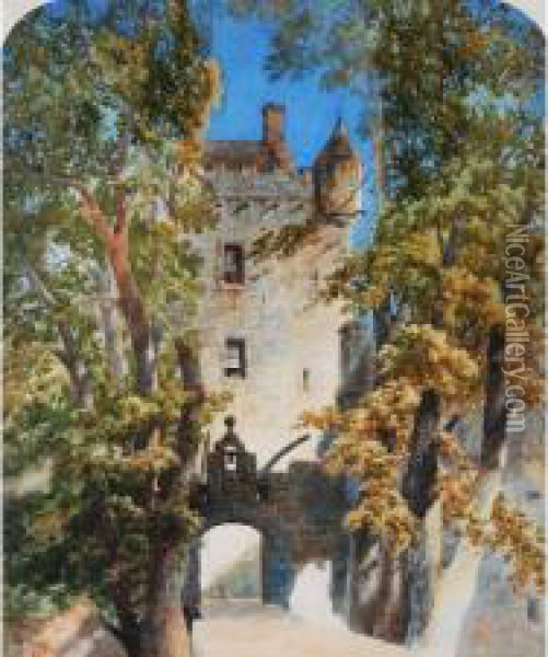 Castle Entrance With Drawbridge Oil Painting - Samuel Read