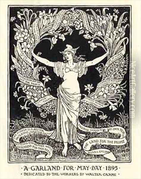 A Garland for May Day Oil Painting - Walter Crane