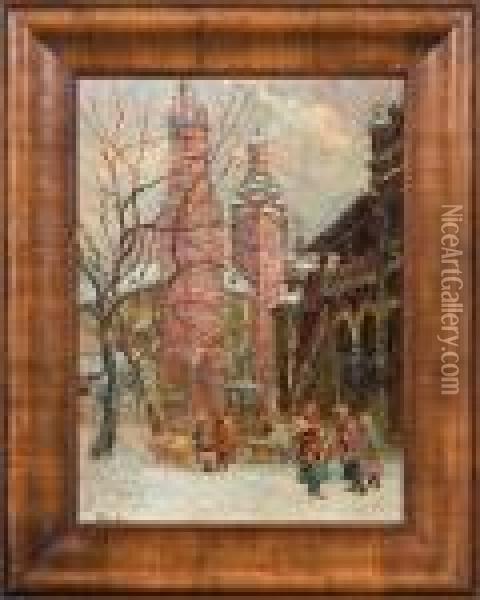Square In Cracow Oil Painting - Erno Erb