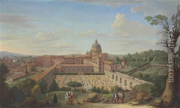 A View Of Rome With Saint Peter's Basilica Oil Painting - Hendrick Frans van Lint