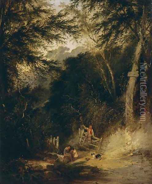 A Rustic Conversation Oil Painting - Henry John Boddington