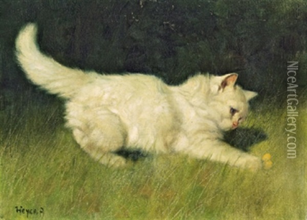 Weise Katze Und Ein Schmetterling Oil Painting - Arthur Heyer