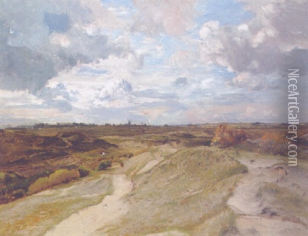 Dutch Dunes Under A Blustery Sky Oil Painting - Hendrick van der Hecht