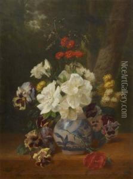 Vase Fleuri Sur Entablementsur Oil Painting - Henri Robbe
