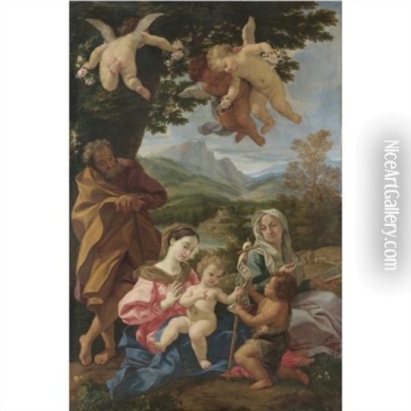 Sacra Famiglia Con San Giovannino E Sant'anna Oil Painting - Giovanni Battista Gaulli