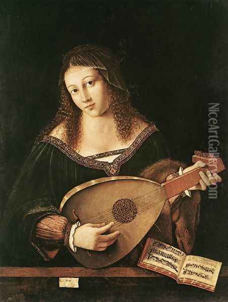 Woman Playing A Lute 1520 Oil Painting - Bartolomeo Veneto