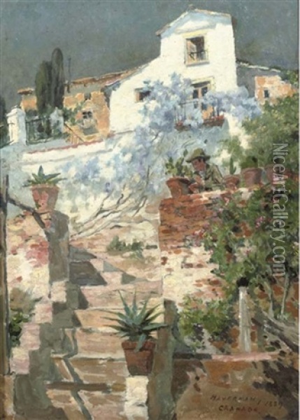 A Garden In Granada, Spain Oil Painting - Hendrik Johannes Haverman