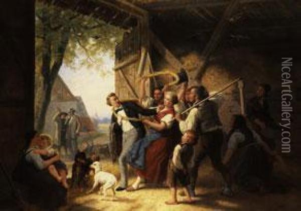 Scherzhafte Verabschiedung Eines Englisch-amerikanischen Besuchers
 In Einer Bauernscheune Oil Painting - William Karl Hahn