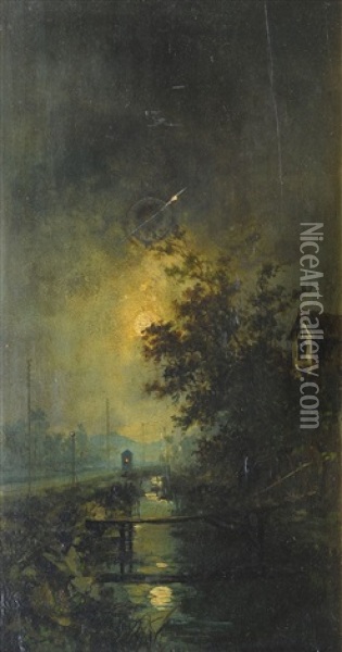 Paysage Au Clair De Lune Oil Painting - Henry Marko