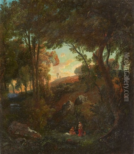 Forest Landscape With Bathers Oil Painting - August Von Wille