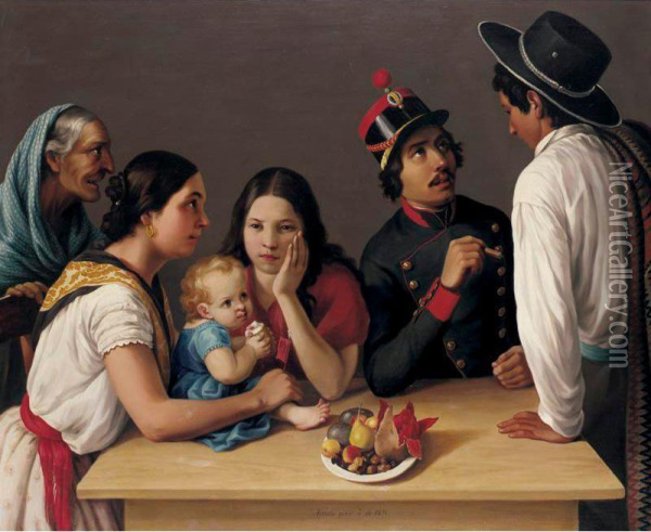 La Familia Mexicana (la Pensativa) Oil Painting - Jose Agustin Arrieta