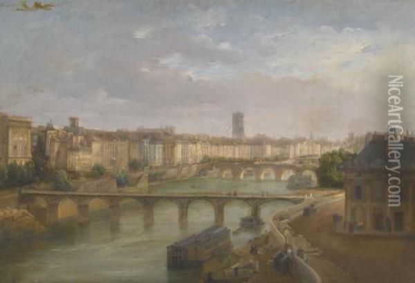 Partie An Der Seine In Paris. Oil Painting - Guiseppe Canella