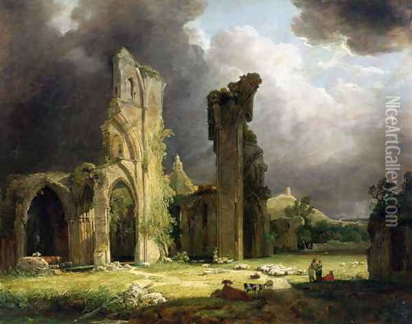 Glastonbury Abbey with the Tor beyond Oil Painting - George Arnald
