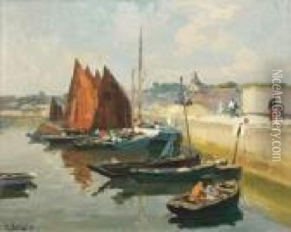 L'arriere-bassin De Concarneau Oil Painting - Henri Alphonse Barnoin
