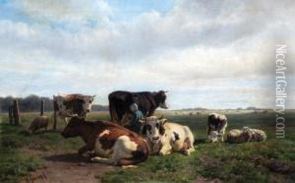 Kravy Na Pastve Oil Painting - Hendrik Savrij
