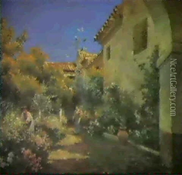 Atrio Del Convento De San Clemente, Sevilla Oil Painting - Manuel Garcia y Rodriguez
