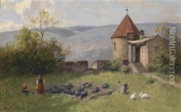 Two Rabbits Oil Painting - August Karl Martin Splitgerber