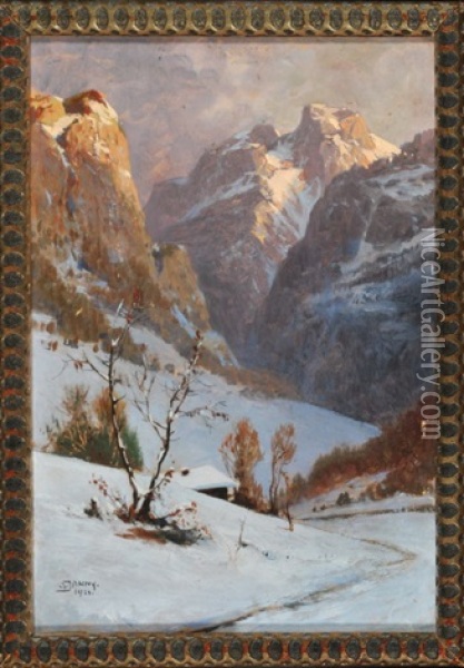 Verschneites Hochgebirge Oil Painting - Georg Janny