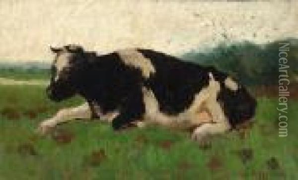 Reclining Cow Oil Painting - Geo Poggenbeek