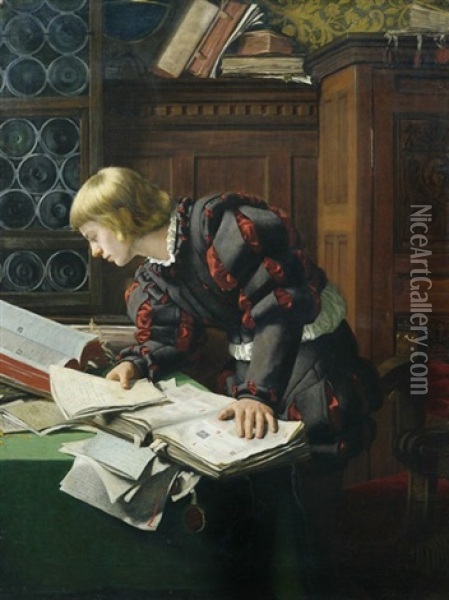 Junger Gelehrter Im Studierzimmer Oil Painting - Adolph Claudius Tidemand