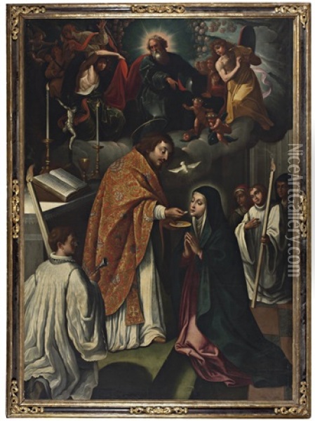San Juan Evangelista Dando La Comunion A La Virgen Oil Painting - Francisco Ribalta