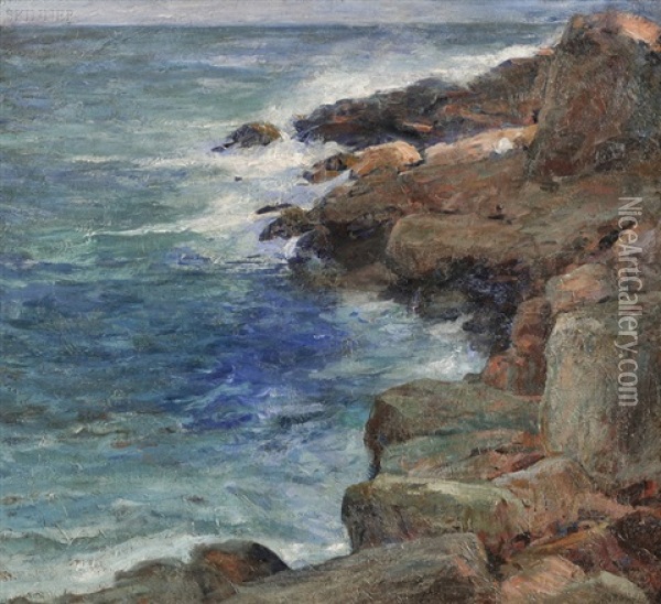 Incoming Tide At Bass Rocks, Mass Oil Painting - Charles Paul Gruppe