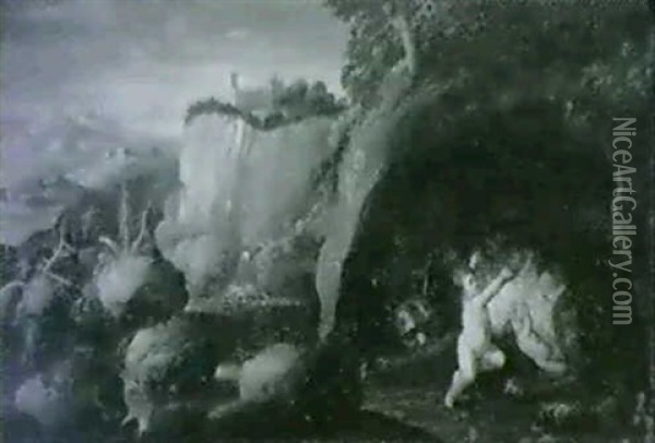 Paysages De Ruines Avec Romulus Et Remus Allaites Par La    Louve Oil Painting - Filippo Napoletano
