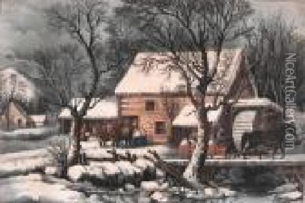 'frozen Up' Oil Painting - Currier & Ives Publishers