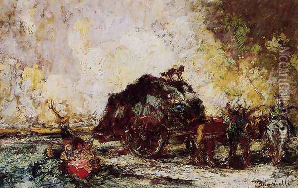 The Hay Card Oil Painting - Adolphe Joseph Thomas Monticelli